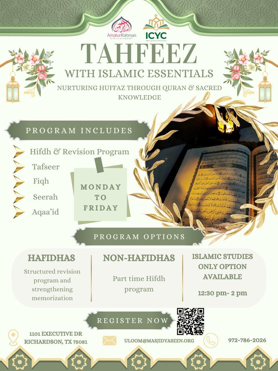 Tahfeez with Islamic Essentials course flyer